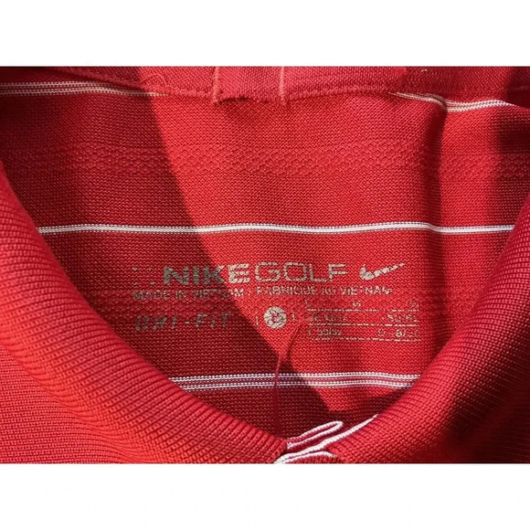 Nike Golf Polo Dri-Fit Shirt Red White Striped Mens Size Large - Picture 3 of 7